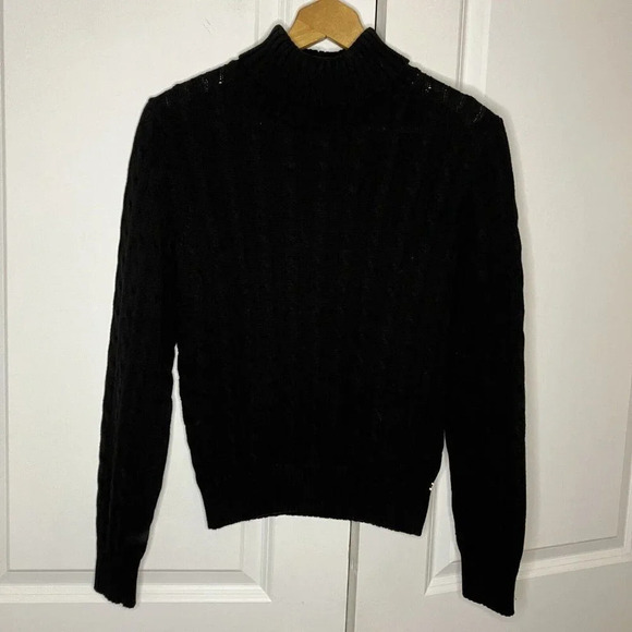 Y2K Tommy Hilfiger Black Chunky Ribbed Cable Knit Turtleneck Sweater  Womens M - Picture 2 of 5